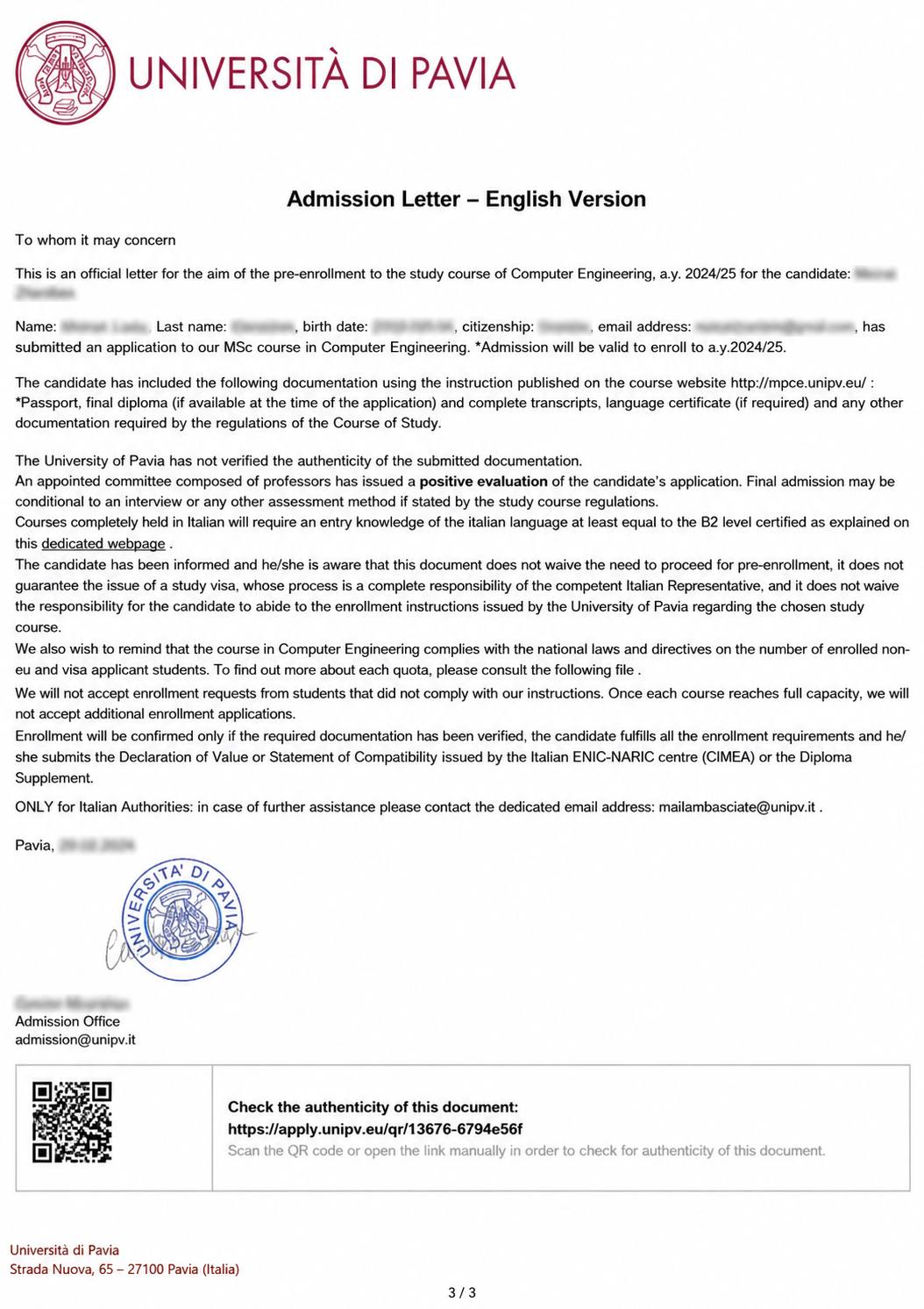 University offer letter 8