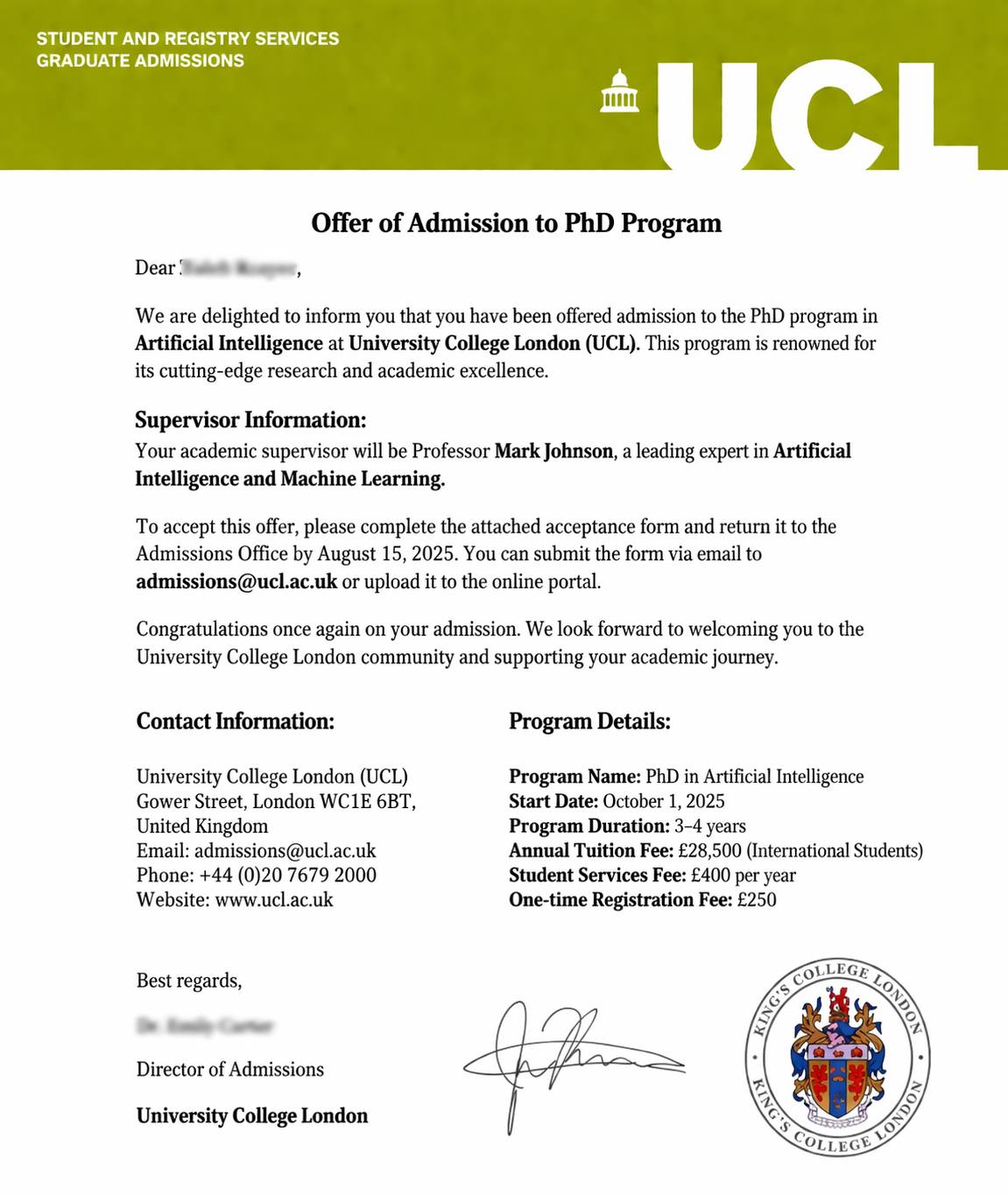 University offer letter 9
